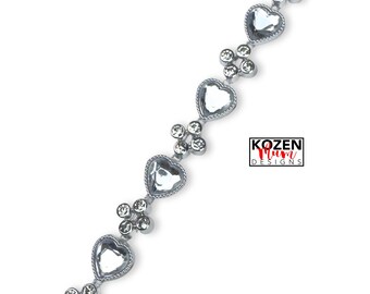 Silver Crystal Heart Rhinestone Trim by the Yard – Heart Bling Homecoming Mum Trim, Bridal, Pageant & Dance Embellishment