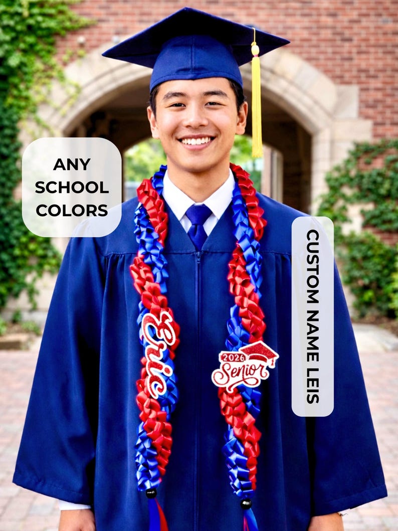 5.5' Festive Graduation Twisted Lei Made from Satin Ribbon. Class of 2026. Custom Gift for College, High School Graduation, or Senior Night. image 6