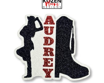 Personalized Drill Team Glitter Paper Cut Outs with Name, Custom Homecoming Mum Decorations for Scrapbooks and Senior Projects, Dance Gifts
