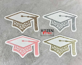 Senior Graduation Cap Glitter Paper Die Cut, Elegant Swirl Design, 4.5x3" for Homecoming Mum, Scrapbooks & Pennants Gift for Graduates