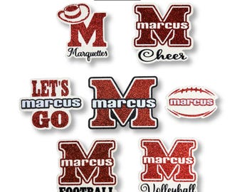 Marcus High School Glitter Paper Die Cuts, Sports & Drill Team for Homecoming Mums and Garters. Football, Cheer, Volleyball, Drill Team
