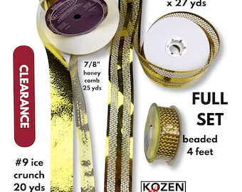 Gold Ribbon Clearance Lot – 72 Yards – Homecoming Mum Ribbon, Honeycomb & Ice Crunch Ribbon, Mum Making Supplies