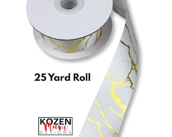 Gold Imprint on White Ribbon, #9 Ribbon, 25 yards, Used for Homecoming Mums, Garters and Wreaths