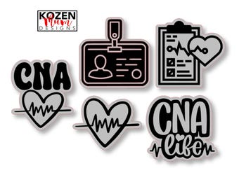 CNA Glitter Paper Die Cut for Homecoming Mums & Garters: Certified Nurse's Assistant, Heart Beat, Clip Board, Name Badge, Medical Technician