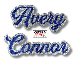Homecoming Mum Name Cutout, Gardenia Font, Glitter on Paper for Mum & Garter, Custom Colors, Senior 2027. Approximately 1.6" or 3" tall