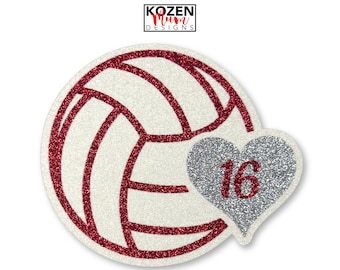 Personalized Volleyball with Heart Cut Out with Jersey Number Used for Homecoming Mums, Made from Glitter Paper. Multiple sizes.