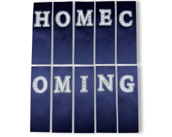 Homecoming Mum Letter Ribbon, Diamond Block Font, HOMECOMING Loop Letters, HTV Lettered Ribbon Strips, 6.5" long
