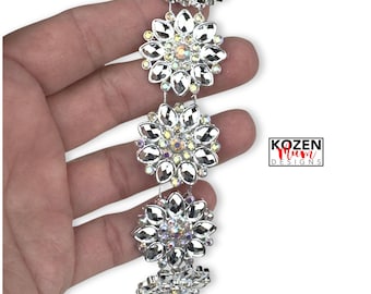 Floral Crystal Rhinestone Bling Trim by the Yard – Silver Flower Homecoming Mum Trim, Pageant, Dance & Bridal Embellishment