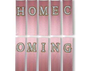 Homecoming Mum Letter Ribbon, Diamond Block Font, HOMECOMING Loop Letters, HTV Lettered Ribbon Strips, 6.5" long