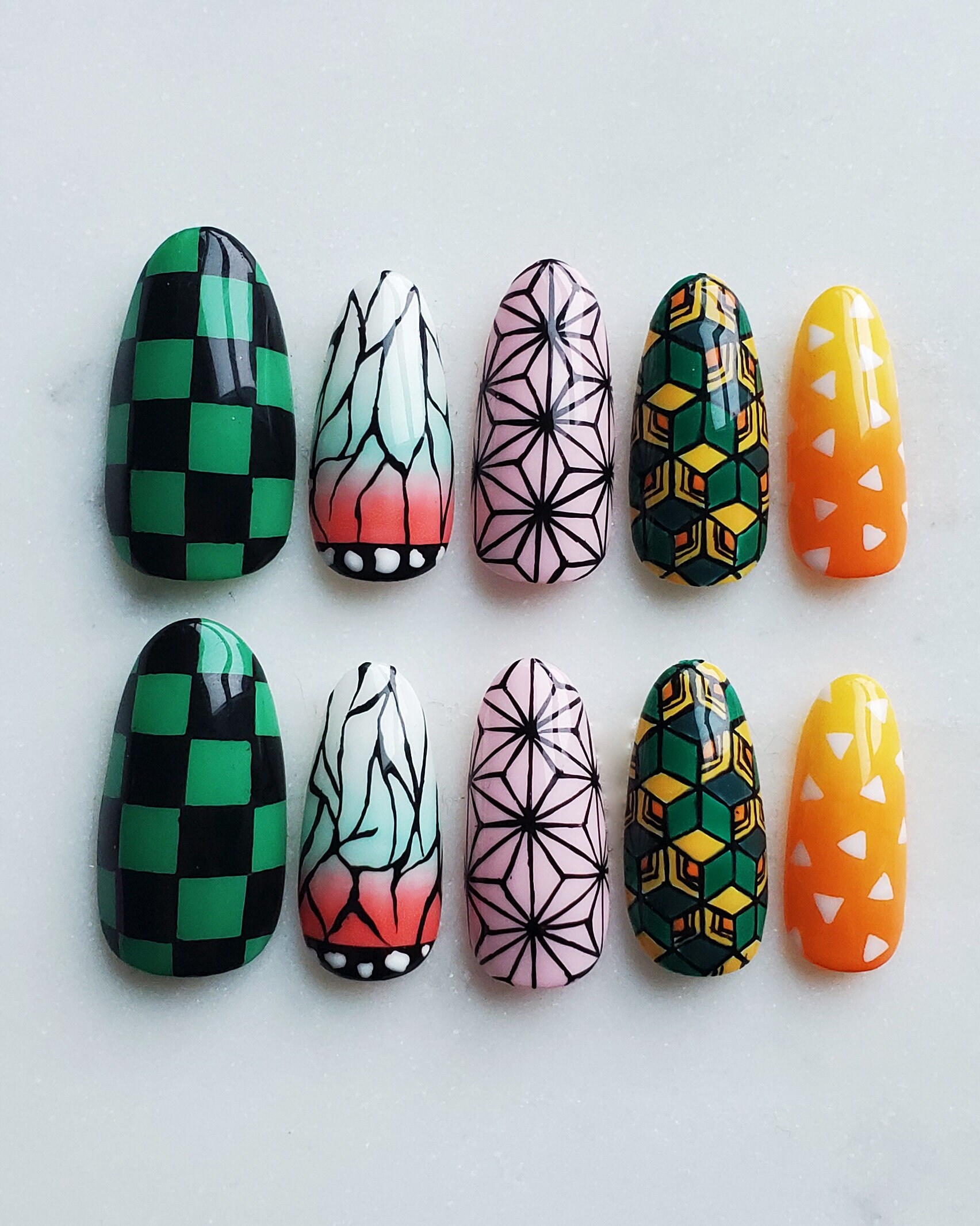Kny Demon Slayer Anime Inspired Press On Nails Apres Med Etsy