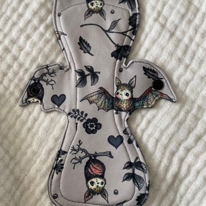 Grey Bat garden, Bat Shaped pad, Reusable Pads, cloth pad, period pad, eco friendly pad, incontinence pad, sanitary pad, bat pad