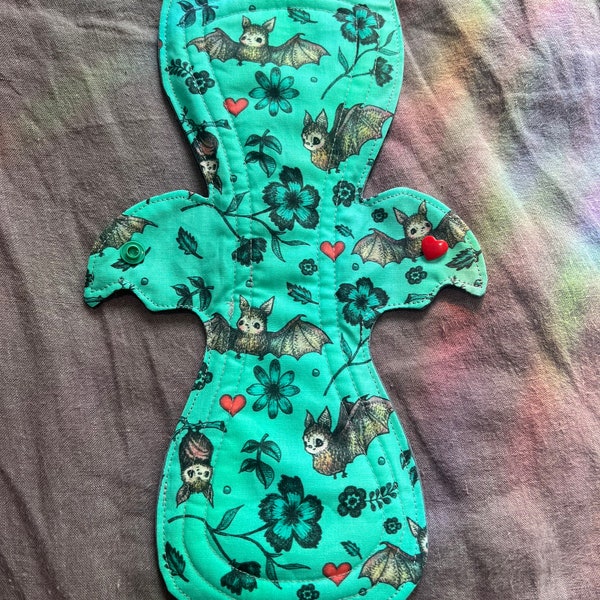 Teal Bat garden, cotton, Bat Shaped pad, reusable pads, cloth pad, period pad, eco friendly pad, incontinence pad, sanitary pad