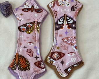 Intricate butterflies, exposed core, wide gusset, reusable pads, cloth pad, period pad, eco friendly pad, incontinence pad, sanitary pad