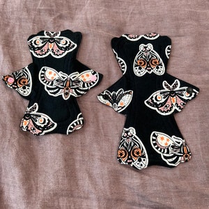 Papillons de nuit, flanelle, large soufflet, serviettes réutilisables, serviette en tissu, protection menstruelle, protection écologique, serviette pour incontinence, serviette hygiénique, serviette post-partum