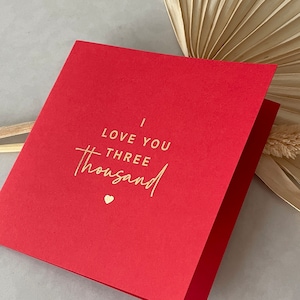 Biglietto d'amore in lamina d'oro "Ti amo tremila" Citazione / San Valentino Anniversario Matrimonio, Moglie Marito Fidanzato Fidanzata