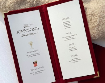 Velvet Hardback Folding Menus - Vintage Restaurant Style Luxury Personalised Wedding Menus