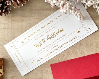 Shiny Foil Any-Text Voucher & Quality Envelope | Gig Concert, Spa day, Holiday flight tickets, Tattoo, meal| Christmas Birthday Anniversary