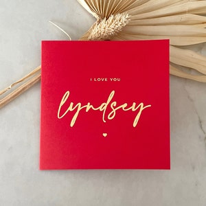 Gepersonaliseerde goudfoliekaart "I love you... [Name]" Valentijnsdag verjaardag verjaardag bruiloft liefdeskaart voor vrouw echtgenoot vriendin vriend