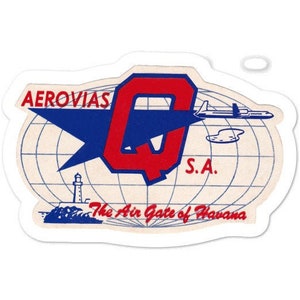 1950s Vintage Cuba Aerovias Luggage Label - Bubble-free stickers