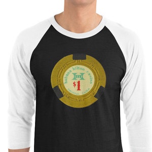 1950s Vintage Havana Hilton Hotel Casino Chip - 3/4 sleeve raglan shirt
