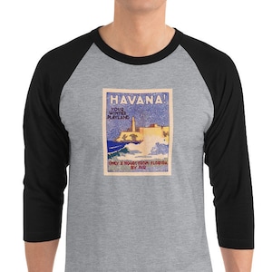 1950s Vintage Cuba Travel Ad - 3/4 sleeve raglan shirt
