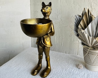 Eloise the Fox Dish Stand: Antique Gold Candy Bowl, Holiday Decor