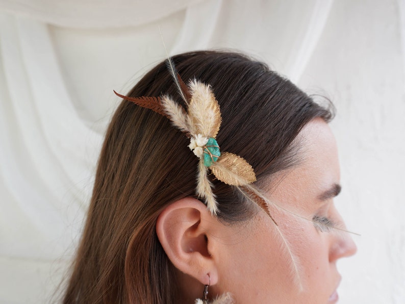 Decorative Floral Comb Boho Wedding Preserved Flower Mini Hair Comb Turquoise Floral Comb Bridal Accessory Bridesmaid Sedona image 2