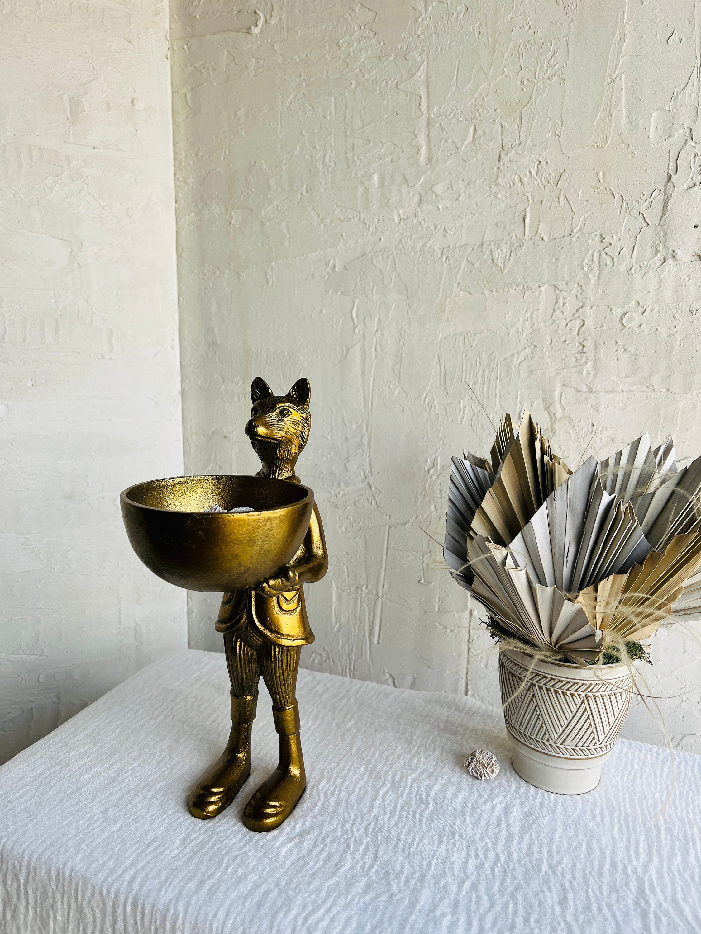 Eloise the Fox Dish Stand: Antique Gold Candy Bowl, Holiday Decor