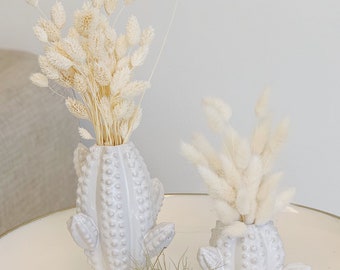 Cacti Vases Set of 2 | Home Decor | Ceramic Vase | Cactus Vase | Desk Decor | Neutral Decor | White Vase