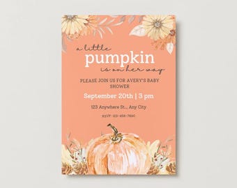 Een beetje pompoen is onderweg Canva-sjabloon babyshowerfeestje herfstthema