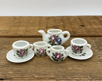 7 Piece Flower Transferware Miniature Tea Set