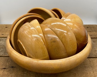 Vintage Wooden Salad Bowl Set/Salad Bowl with 12 Individual Salad Bowls