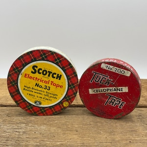 Vintage Cellophane Tuck Tape Tin & Scotch Electrical Tape Tin - Set of 2 Tins