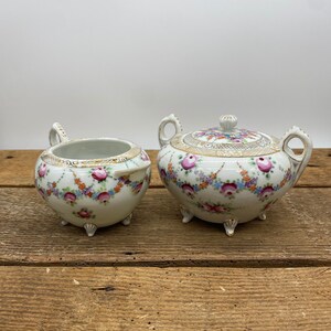 Vintage Hand Painted Sugar and Cream Tea Time Set-Vintage Tea Accessories
