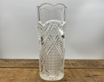 Weighted Teardrop Cut Glass Embossed Vase