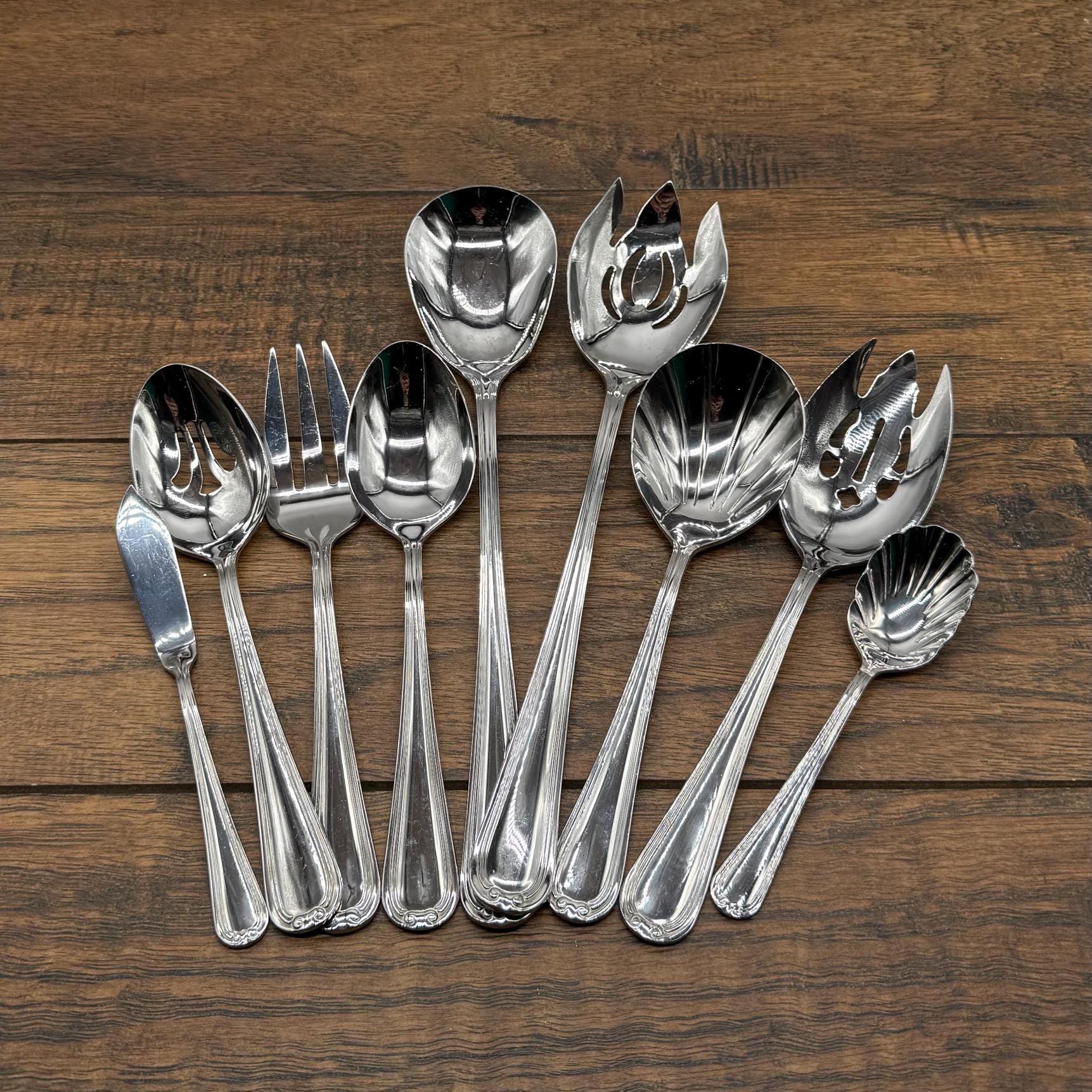 Vintage Reed & Barton Woodbury Hostess Set: 9-piece Stainless