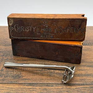 Vintage Christy Hoe Safety Razor Set: 1900s Collectible Grooming with Box & Strop