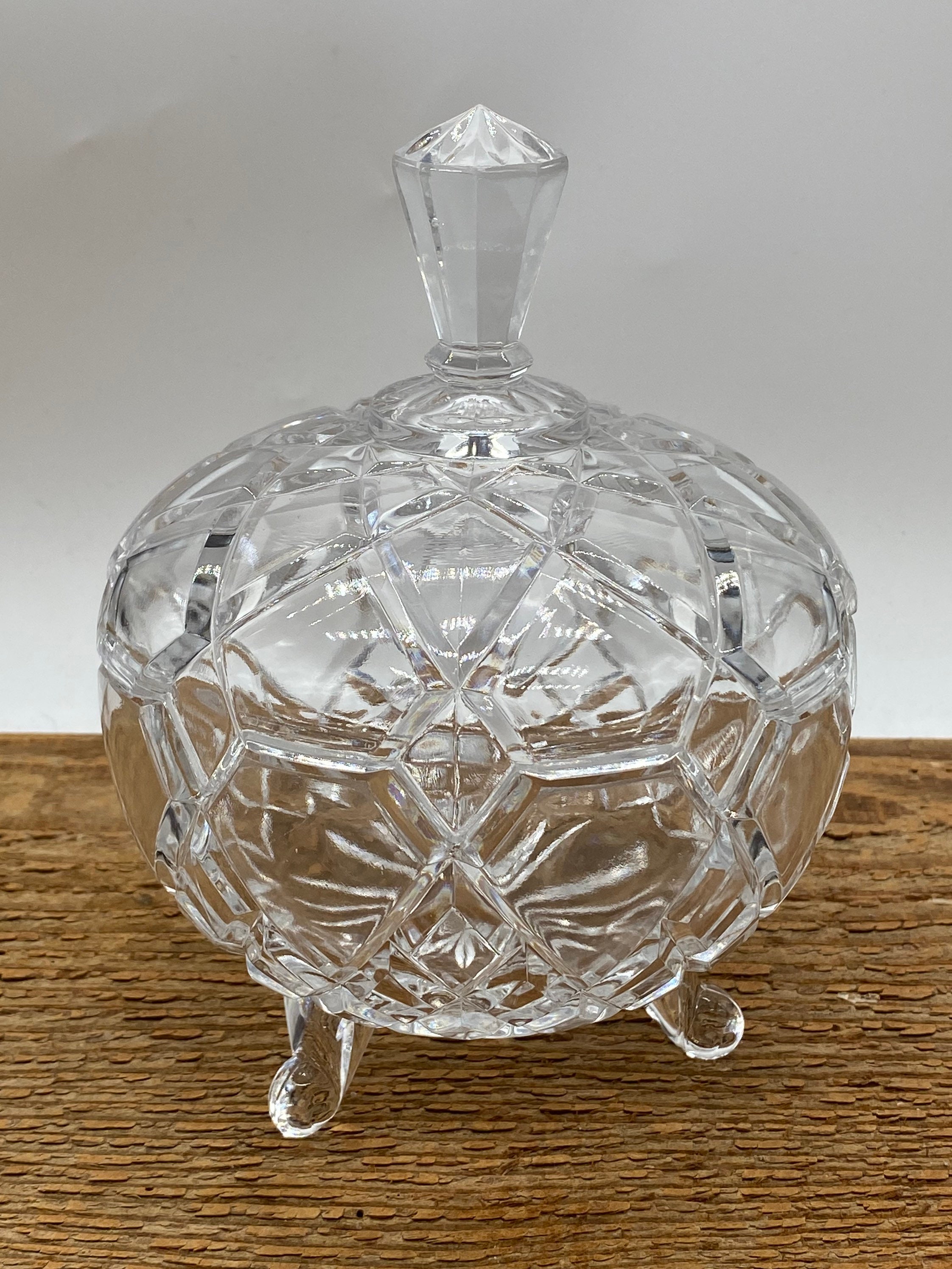 Footed Heavy Crystal Candy Bowl with Faceted Finial Etsy