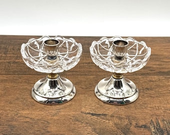 Vintage Set of Silverplate Glass Bobeche Candlesticks