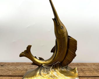 Vintage Brass Marlin Bookend: Philadelphia Manufacturing Company