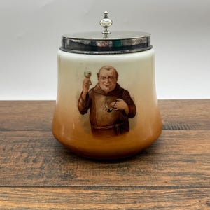 Antique Austrian Tobacco Jar – Ombre Tobacco Jar- Handpainted Glass Biscuit Jar- Glass Tobacco Jar with EPNS Lid