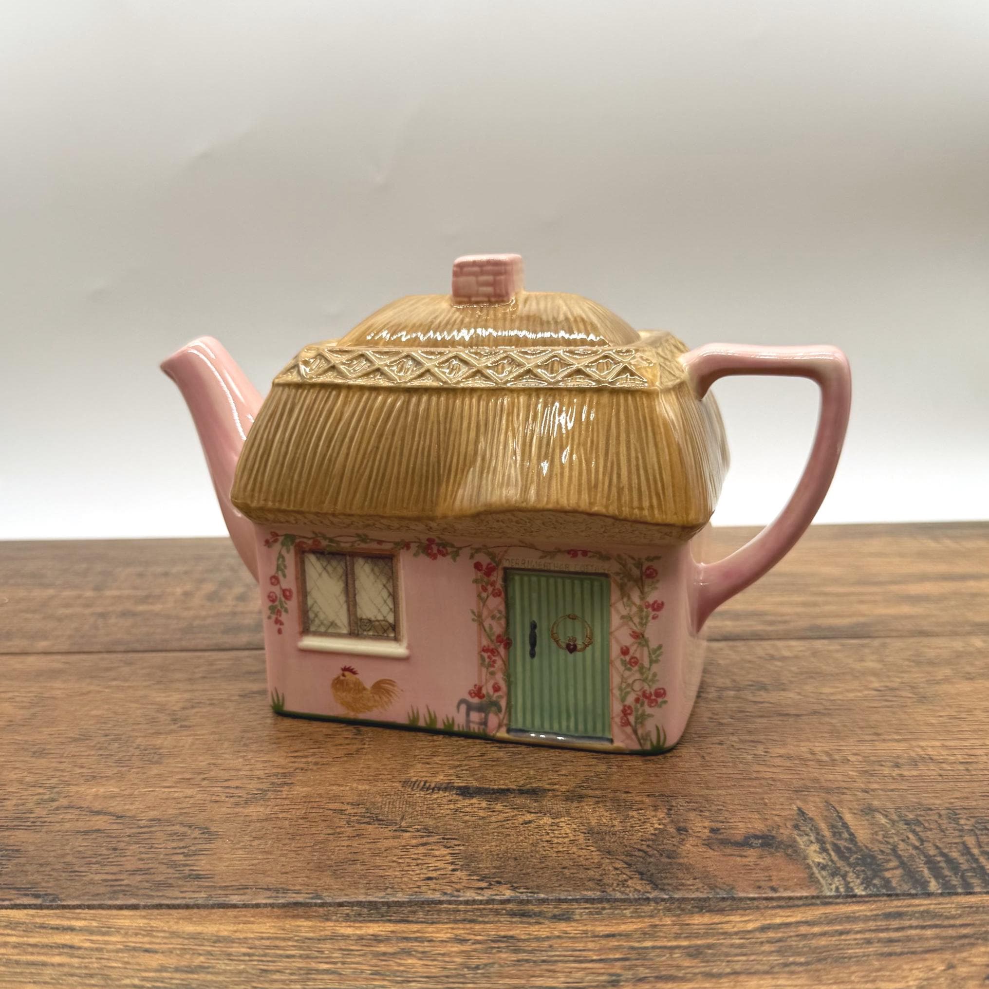 Pfaltzgraff Circle of Kindness Teapot, Cottage House Teapot, Pink