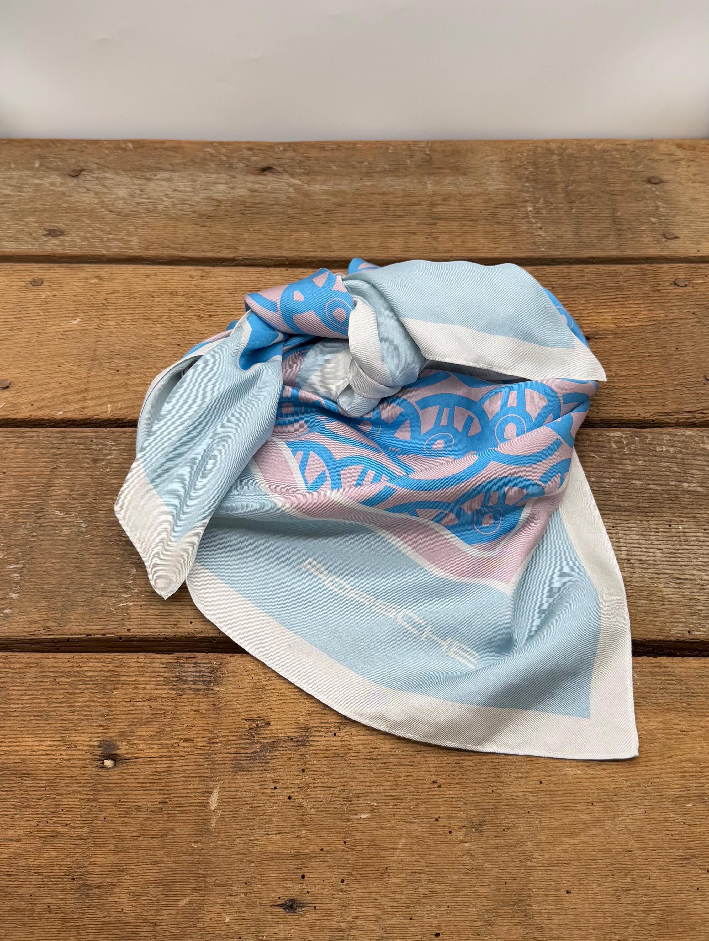 Vintage Porsche Silk Scarf: Blue & Pink Taycan Design - Etsy