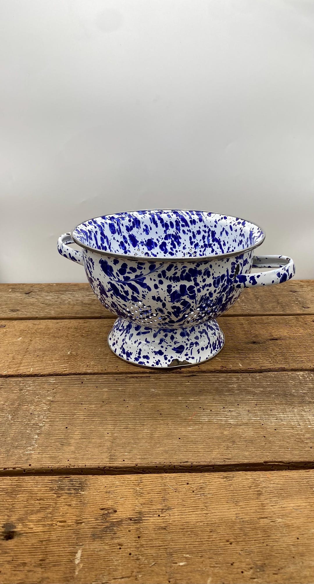 Rusty Colander Vintage Enamel Kitchen Colander- Rustic Blue and White Speckled ...