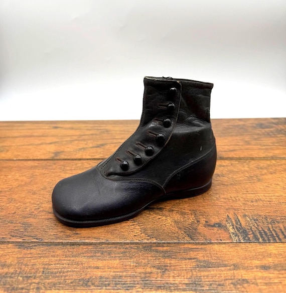 Antique Salesman Sample Button Boot: Black Leathe… - image 1