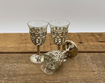 Vintage Leonard Silverplated Cordial Glasses - Ornate Liquor Glass Set of 3