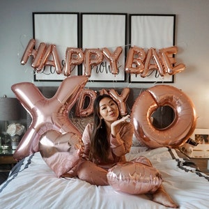 Happy Baeday Balloon Kit in Rosegold | Valentines Day Balloon Decorations | Giant 40 inch X and O in Rosegold | Galentines Day | Anniversary