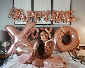 Zestaw balonów „Happy Baeday” w kolorze różowego złota: najlepszy zestaw balonów na walentynki dla ukochanej osoby