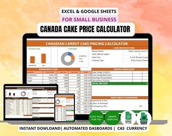 Calculadora de costos de recetas de pasteles / Hoja de cálculo para negocios de repostería (CAD) (Descarga digital)