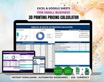 Calculateur de prix pour impression 3D Excel | Feuille de calcul des coûts et bénéfices de l'entreprise (téléchargement numérique)